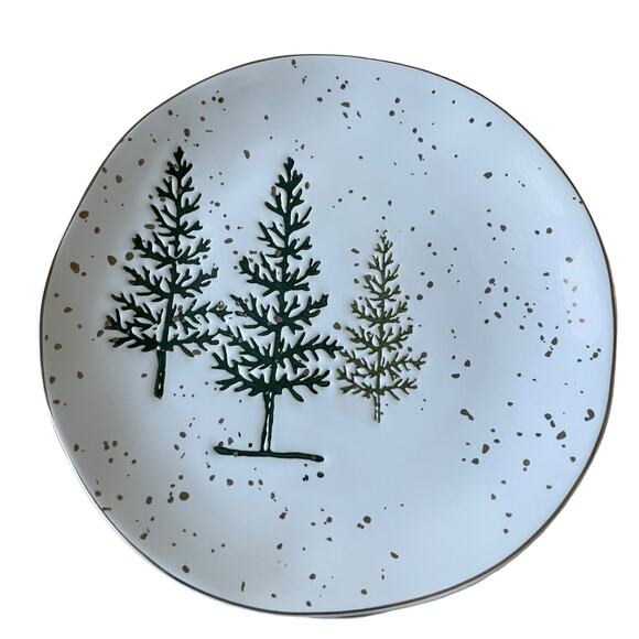 Potter's Studio Christmas Pine Tree Salad Plates 7.5in Green & White Holiday NEW - Picture 8 of 10